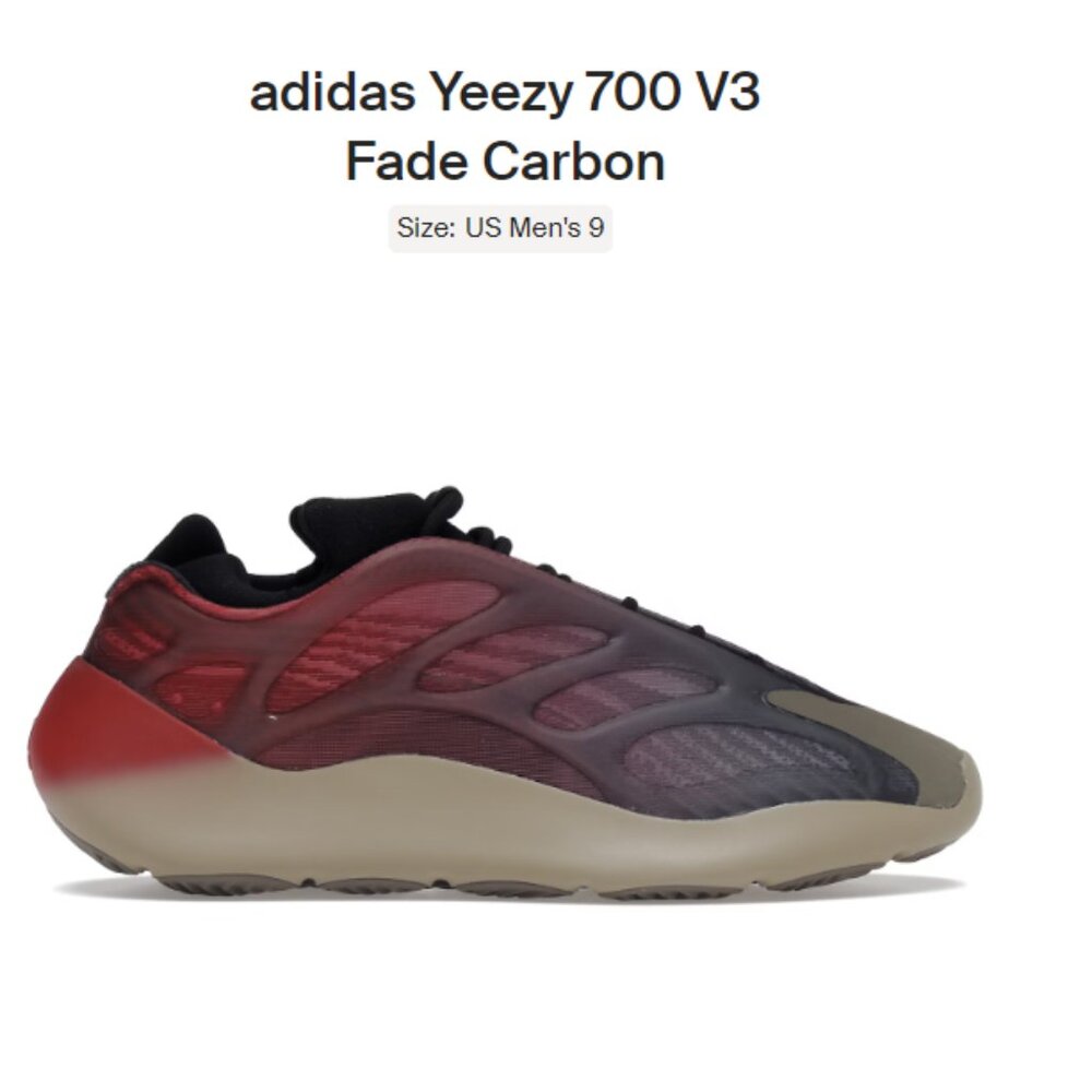Size 9 - Adidas Yeezy 700 V3 Fade Carbon - GW1814 - AUTHENTIC NEW!!